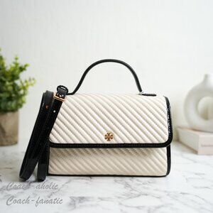 NWT Tory Burch Emerson Quilted Patent Puffy Mini Top Handle Satchel Crossbody